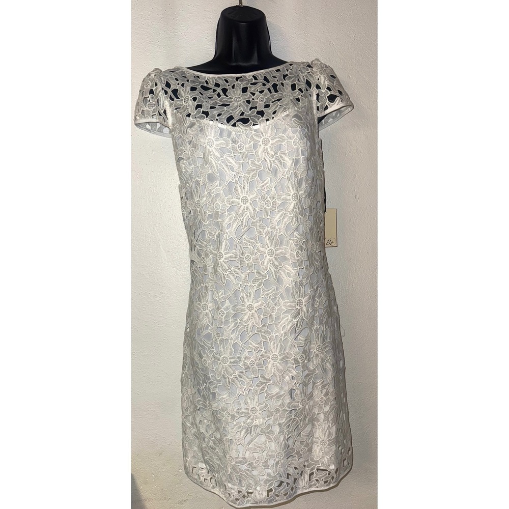 Ali Ro Optic White Lace Overlay Dress Floral Cocktail Party Size 10 - Picture 3 of 7